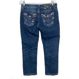 Miss Me Boyfriend Capri Jeans 27 Stretch Flap Pockets Glam Y2K Bling Rhinestones
